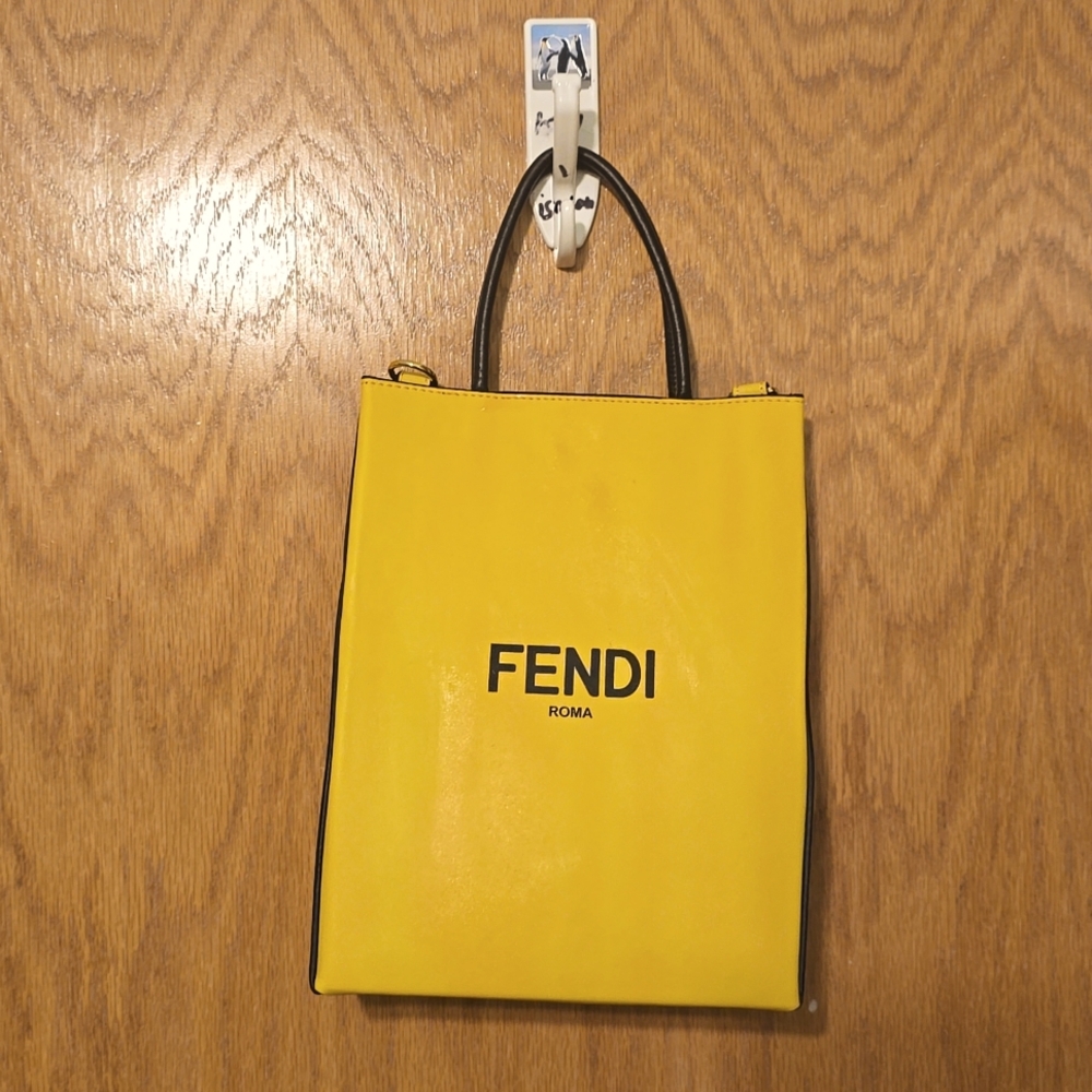 Fendi Roma 2Way Vitello Embossed Yellow Leather Crossbody Shopping Tote